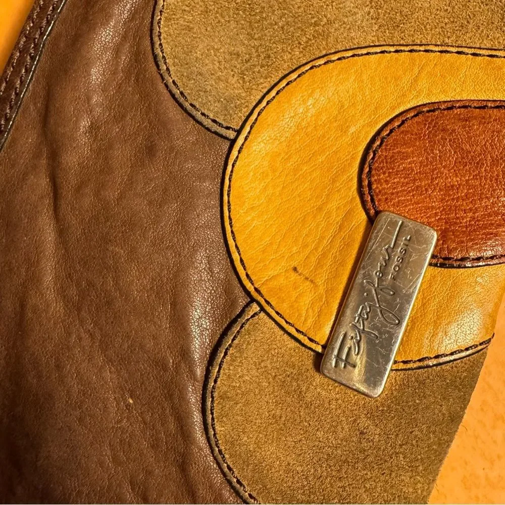 Fossil Fifty Four Patchwork Leather Wristlet – Y2K Boho Brown